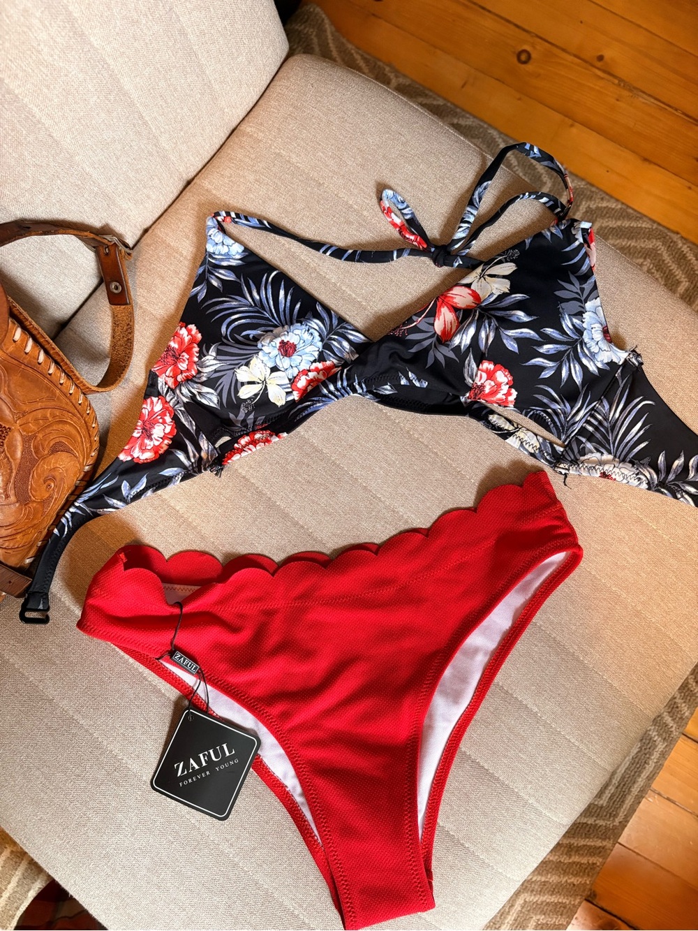 Zaful Floral Black & Red Two-Piece Bikini Set